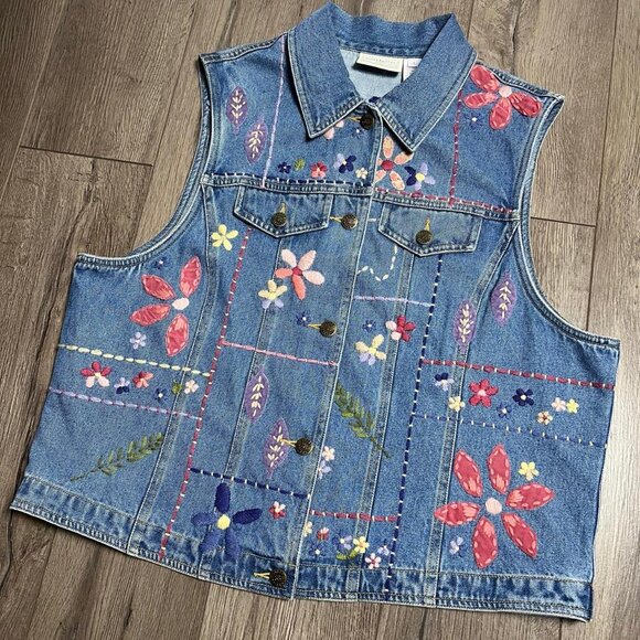 Vintage Flower Embroidered Denim Vest - Picture 8 of 8